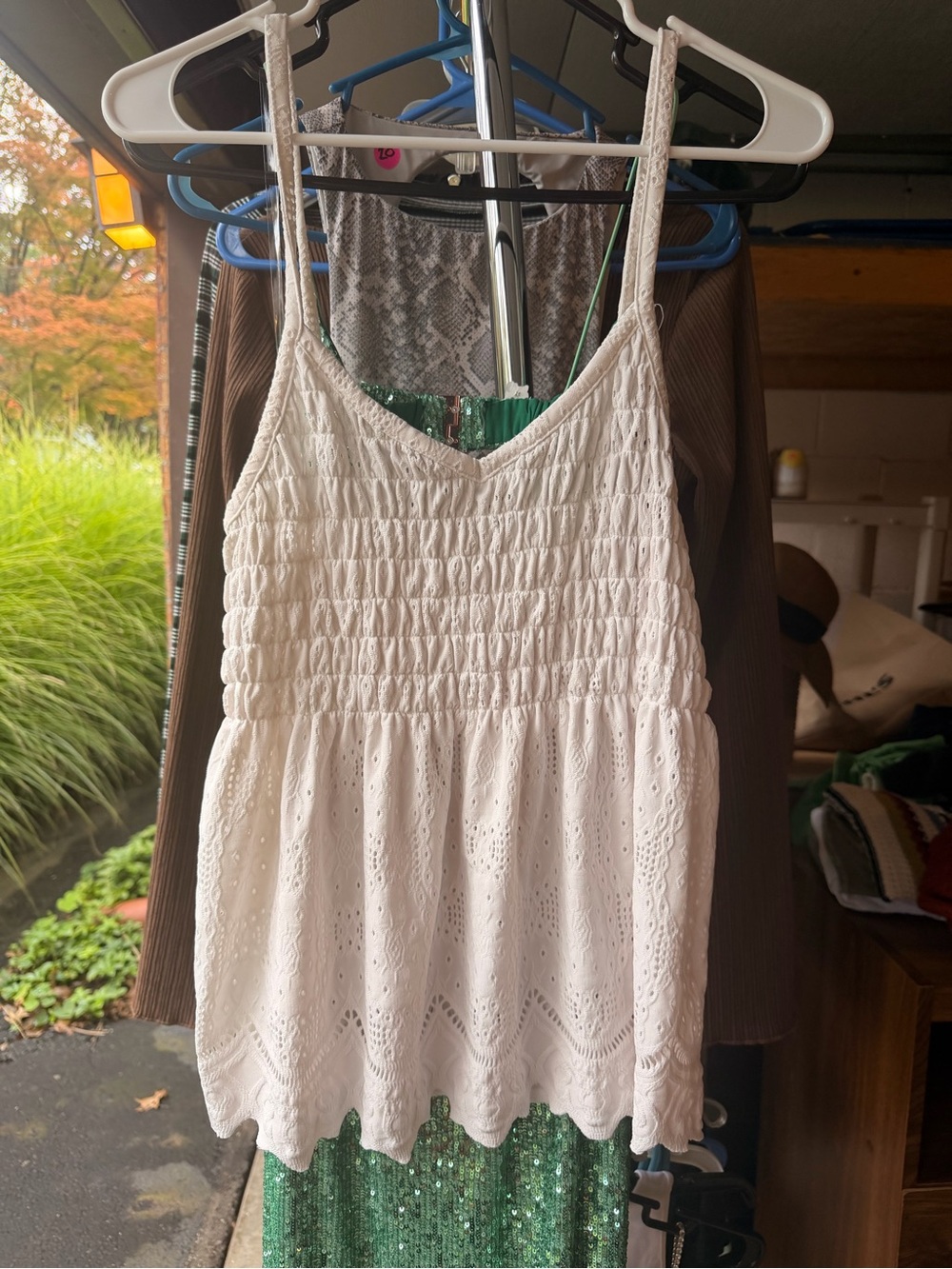 URBAN Romantics White Eyelet Smocked Cami